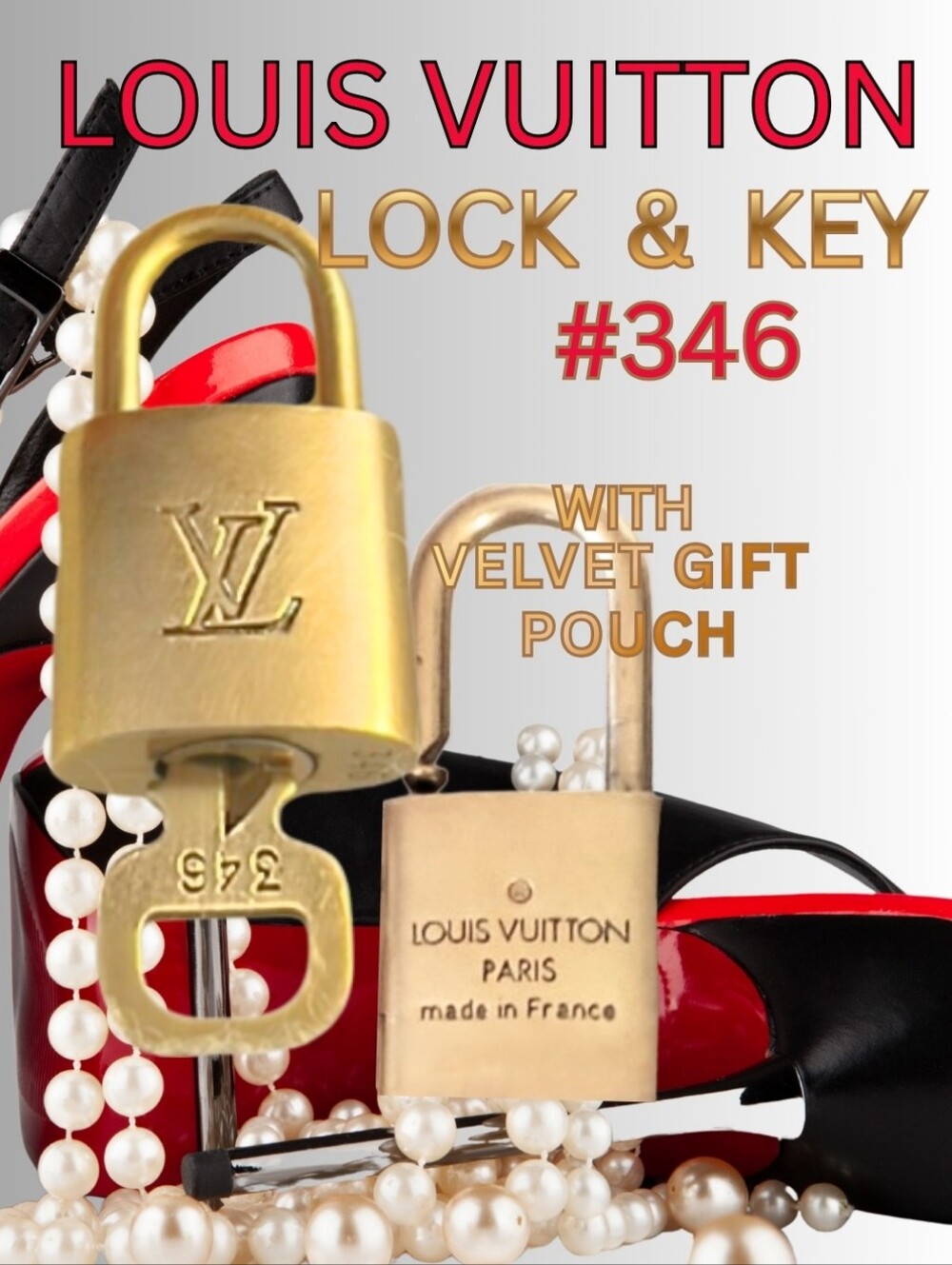 Louis Vuitton #346 Lock & Key Set With Jewelry Pouch Beautiful Gift